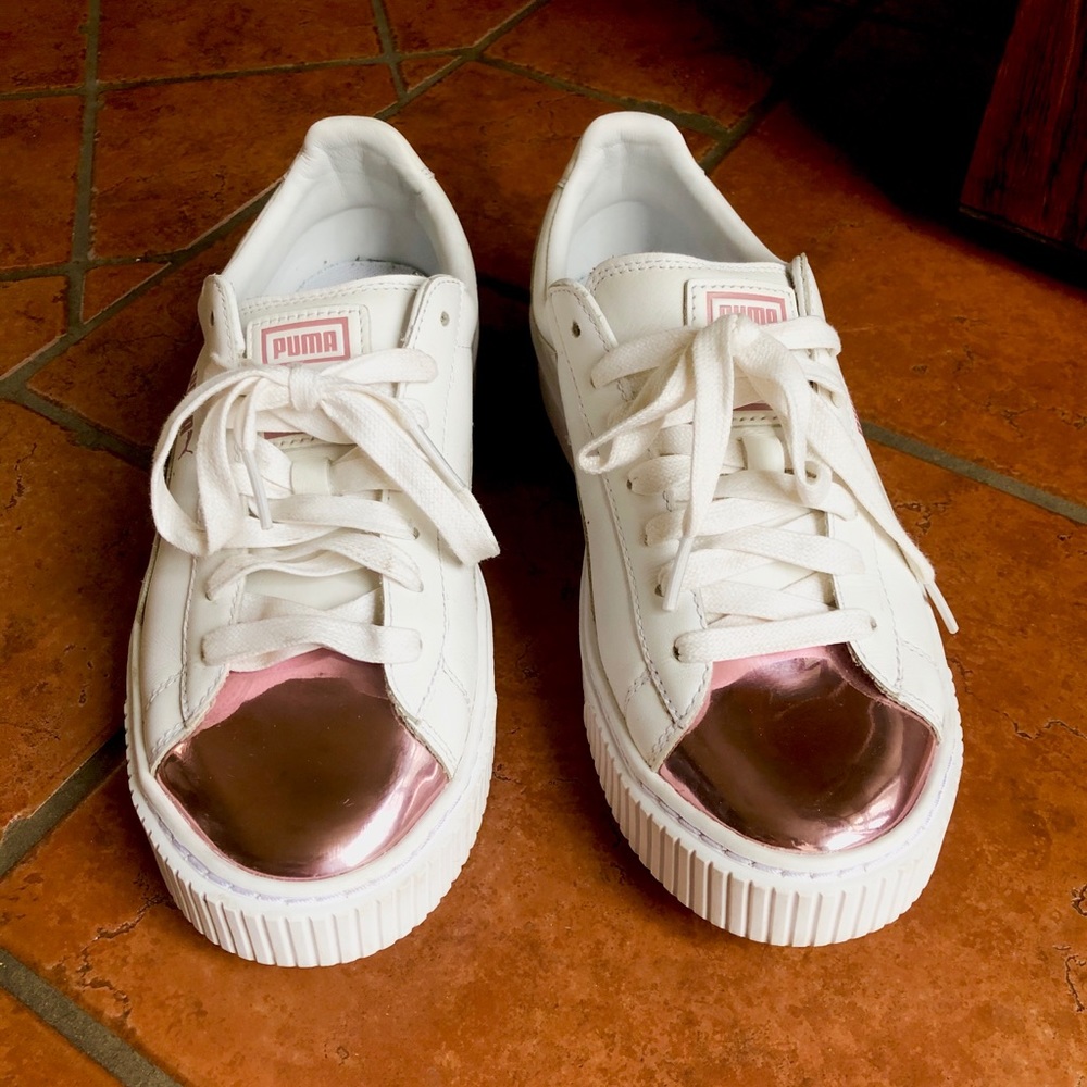 Puma basket type sneakers rose gold shiny metallic